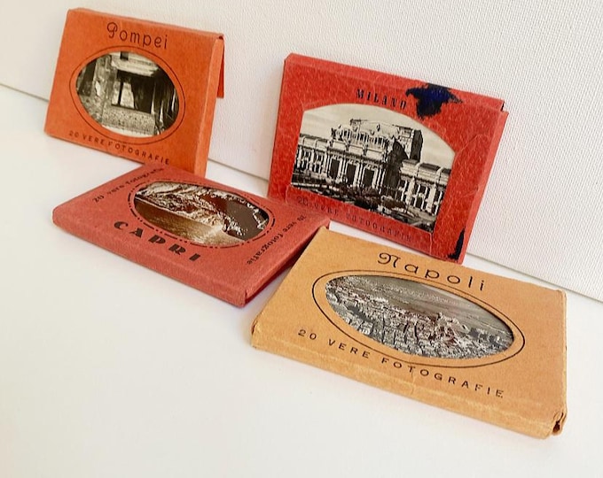 Antique Italy souvenir, photo collection/ photography /Milano, Capri, Napoli, Pompei / envelope with photos in miniature format
