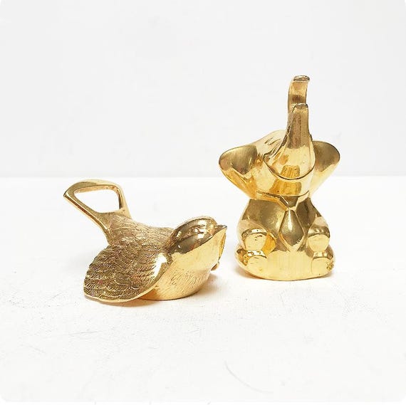 Vintage BMF bottle opener / cap lifter / bird or elephant / gold-plated / bar / Mid Century / gold