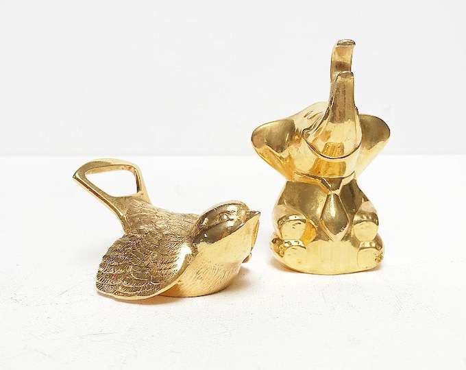 Vintage BMF bottle opener / cap lifter / bird or elephant / gold-plated / bar / Mid Century / gold