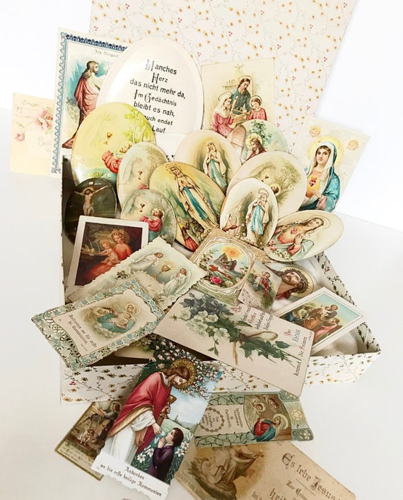 Antique Art Nouveau holy pictures oval made of cardboard,monastery work/sacral wafers,postcards,church pictures of Mary,Jesus/Anno 1900