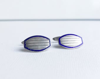 Antique Art Deco 830 silver cufflinks Fühner & Aßmus, Pforzheim / Blue enamel / Abstract