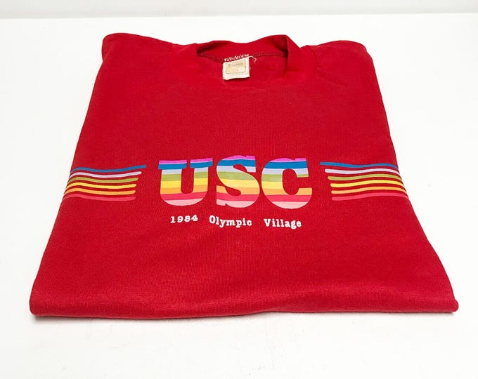 Vintage Original USC 1984 Olympic Village T-Shirt, Rainbow Shirt, Red Ladies Size S