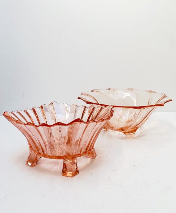 Antique Art Deco Rosalin Glass Bowls, Bowl in Pink, Vintage