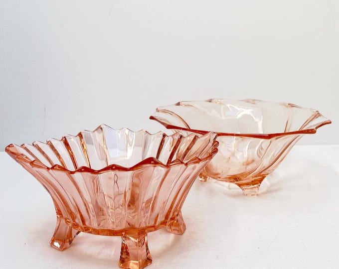 Antique Art Deco Rosalin Glass Bowls, Bowl in Pink, Vintage