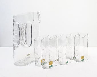 Vintage Claus Josef Riedel, Austria, design carafe and glasses, glass drinking service, modernist