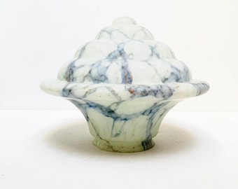 Antique Art Deco frosted glass lampshade made of marbled glass, blue and white