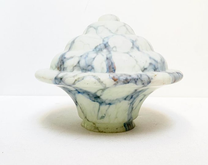 Antique Art Deco frosted glass lampshade made of marbled glass, blue and white