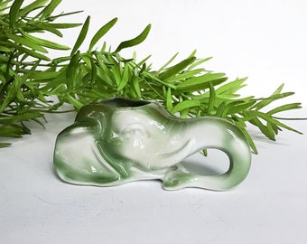 Antique Art Deco Porcelain Elephant Head Vessel / Mug / Cup / Green