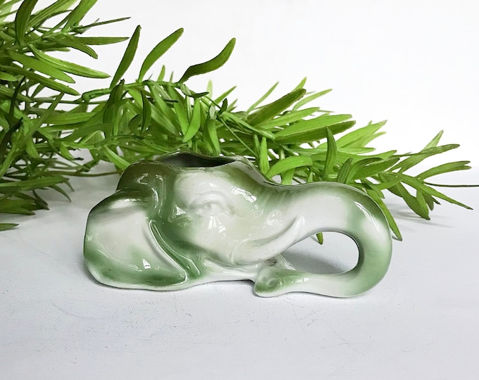 Antique Art Deco Porcelain Elephant Head Vessel / Mug / Cup / Green
