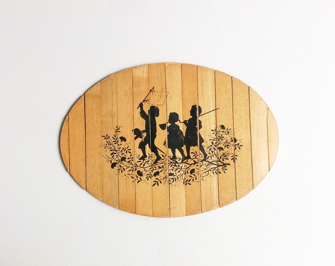 Antique Art Nouveau folding wooden coaster with paper cut motif