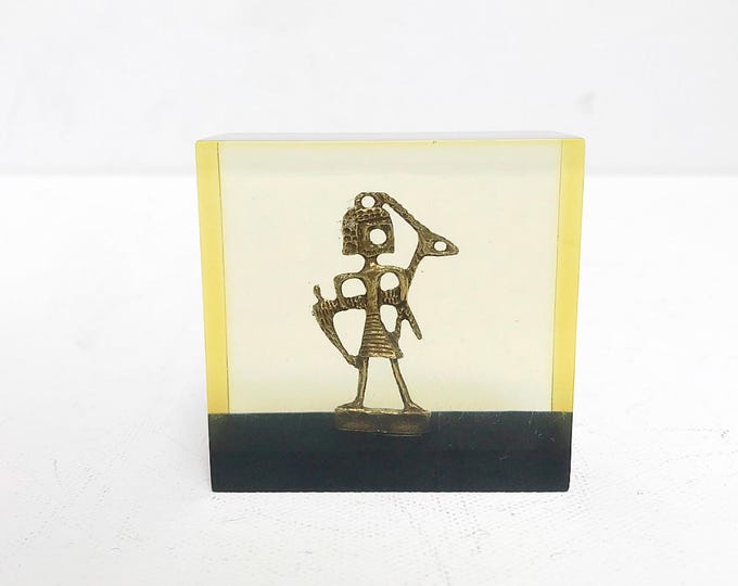 Vintage Aharon Bezalel Sculpture, Plexiglass Square for Standing, Israel Art