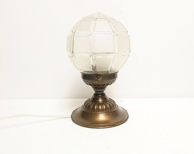 Antique Art Deco table lamp / Geometric glass ball / Antique table lamp brass base, ceiling lamp
