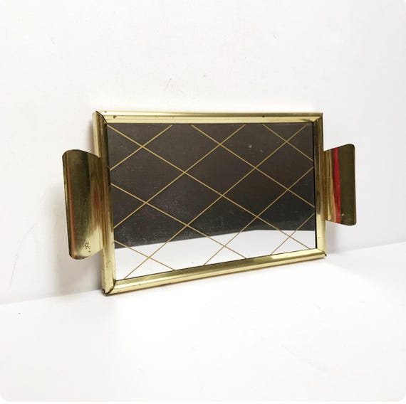 Vintage Mid century / mirror tray / brass / cocktail tray / retro