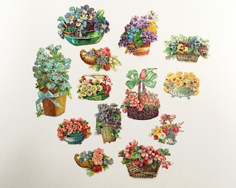 Antique glossy pictures, wafers, flower baskets, flower arrangements / scrapbooking / set 4