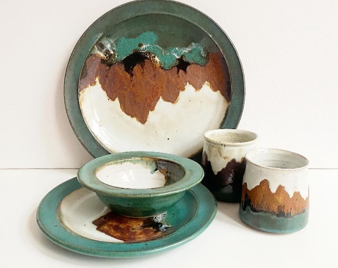 Vintage handmade studio ceramics by Mursell McLaughlin, "Earthones," Jackson Hole, Wyoming, USA. 1991-1992, ceramic tableware, unique pieces