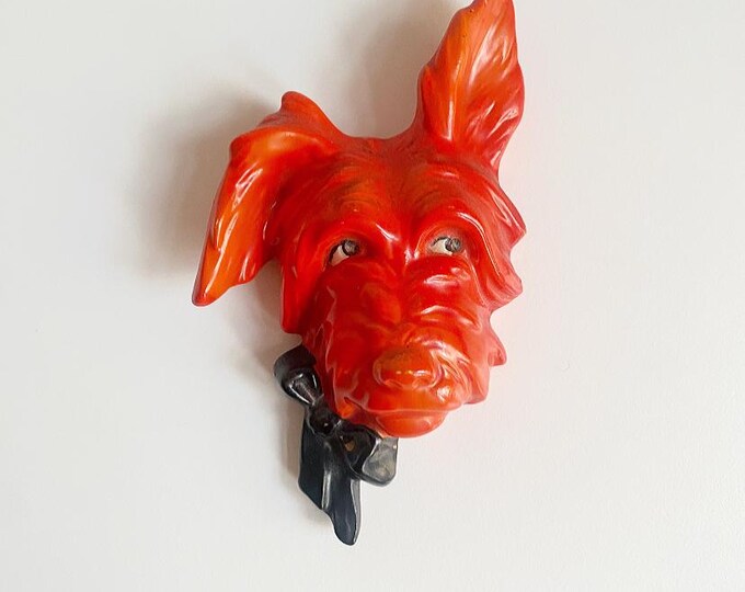 Antique Art Deco Goebel ceramic wall picture F.X. 983 A, Scotch Terrier dog, orange