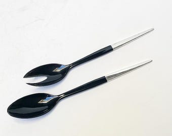 Vintage salad servers, Hermann Bauer, 925 sterling silver handles / plastic, black, serving cutlery