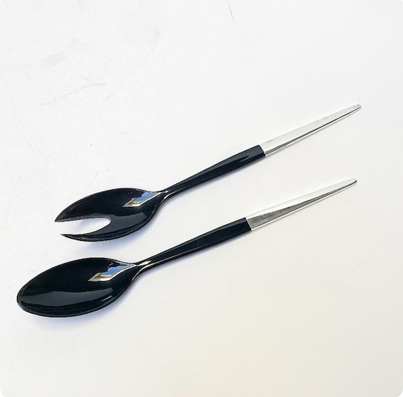 Vintage salad servers, Hermann Bauer, 925 sterling silver handles / plastic, black, serving cutlery