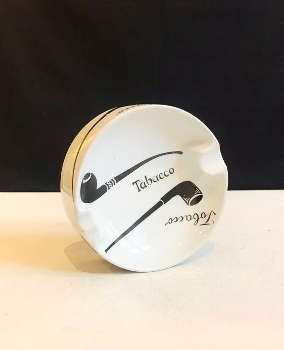 Vintage porcelain ashtray / Gerold Porzellan, Bavaria / "Tobacco" with pipe print / Cigarette and pipe ashtray