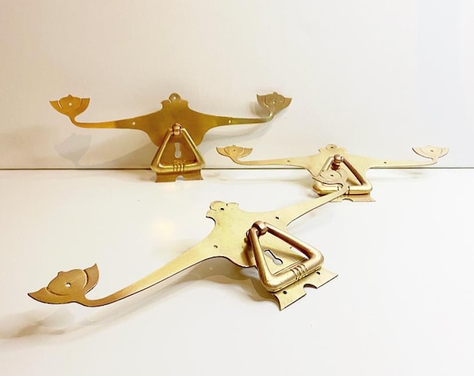 Antique Large Art Nouveau Brass Keyhole Covers with Knob / Furniture Handle with Keyhole Cover / Panel / Restoration