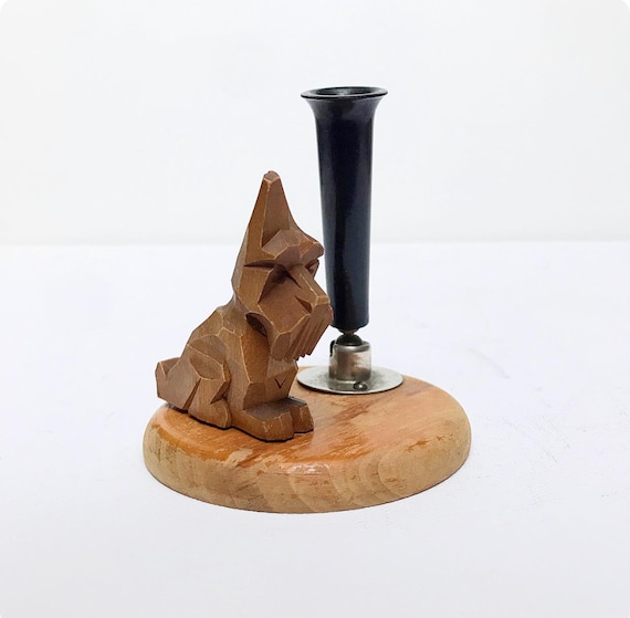 Vintage Mid Century pencil holder, pencil quiver /Scotch Terrier, dog made of wood and Bakelite