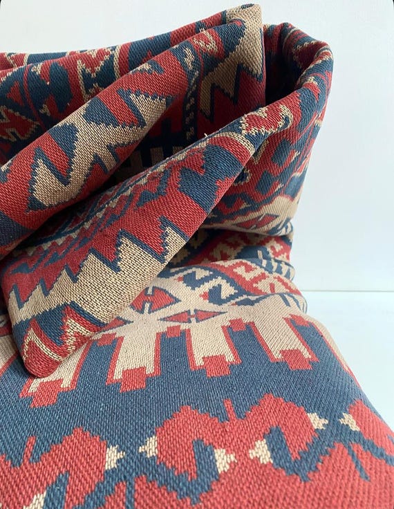 Vintage Kilim Nomad Rug - geometric pattern, couch throw, in ethnic style, red-blue-cream colors