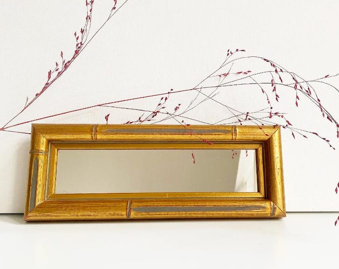 Vintage wall mirror, gold / bamboo look, /Cape Craftsmen Inc. Elisabethtown N.C., USA, small narrow wooden mirror