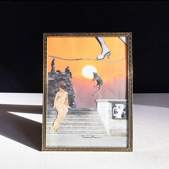 Upcycling Art / "time-lapse" / brass picture frame / picture collage / skateboard / pinup / rat