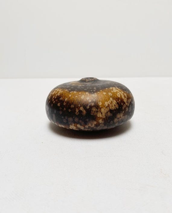 Vintage Studio Pottery "Willi Hornberger" designer vase, flower vase, brown-speckled, Mid Century decoration