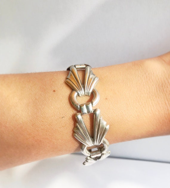 Art Deco 835 real silver bracelet / wide link bra… - image 3