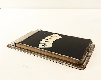 Retro card game metal writing pad with pen tray / Skat / Poker game / Honneur / Tricks List / Paper pad / Vintage