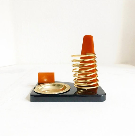 Antique Art Deco Bakelite Catalin cigarette dispenser with ashtray frame / smoking menage