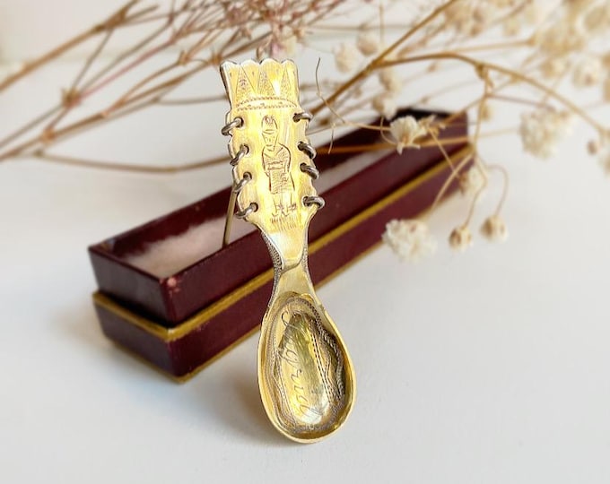 Vintage Sami spoon brooch in 830 silver, gold-plated, KBS Bertil Stenudd, Gällivare, 1970, jewelry from Sweden, personalized "Ingrid"