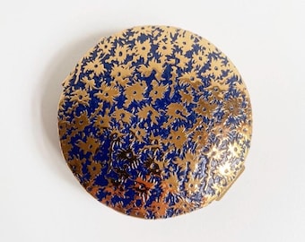 Cipria compatta vintage Revlon "Moon Drops" / anni '60/'70, trucco in polvere compatto, smalto oro e blu