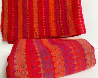 Retro curtain pair, red-purple-orange floral, space age vintage curtains, cult Pril floral fabric, cotton curtains, blackout, 2.45 cm long