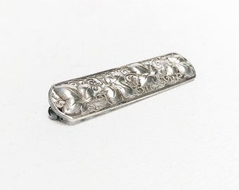 Vintage filigree brooch with vine leaf motif / bar brooch made of real silver / 835 silver