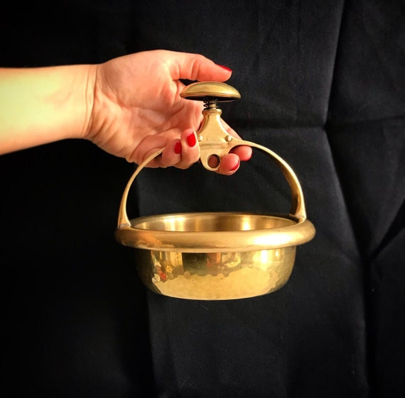 Antique solid brass ashtray with integrated cutter, with glass insert / Art Deco, Art Nouveau