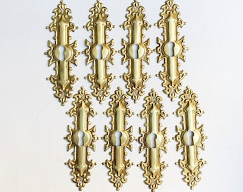 2 pieces, antique brass keyhole cover / rosette / door or drawer / metal cover / keyhole plate / panel / restoration