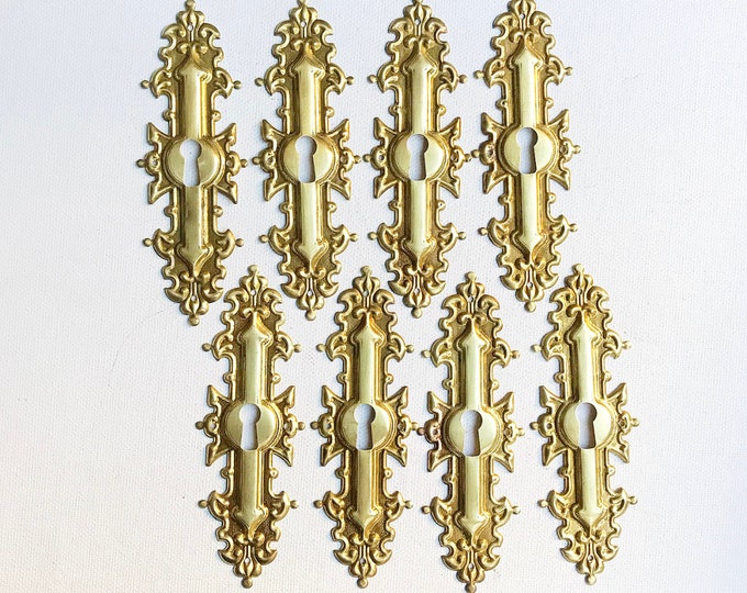 2 pieces, antique brass keyhole cover / rosette / door or drawer / metal cover / keyhole plate / panel / restoration