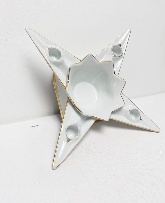 Antique Art Deco Porcelain "Felda Rhön" candle holder with integrated bowl, star-shaped candlestick, Christmas, star