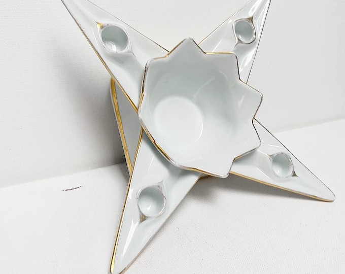 Antique Art Deco Porcelain "Felda Rhön" candle holder with integrated bowl, star-shaped candlestick, Christmas, star