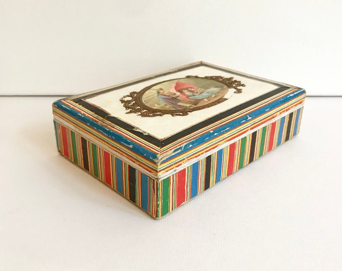 Antique cardboard box / jewelry box with motif, vintage paper box, cardboard storage