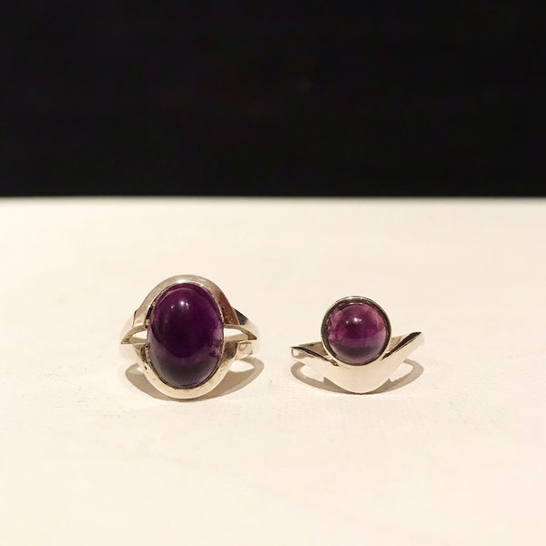 Vintage 925 Sterling Silber Amethyst Edelstein Ring / MODERNIST 1960's / Lila Cabochon Schmuck