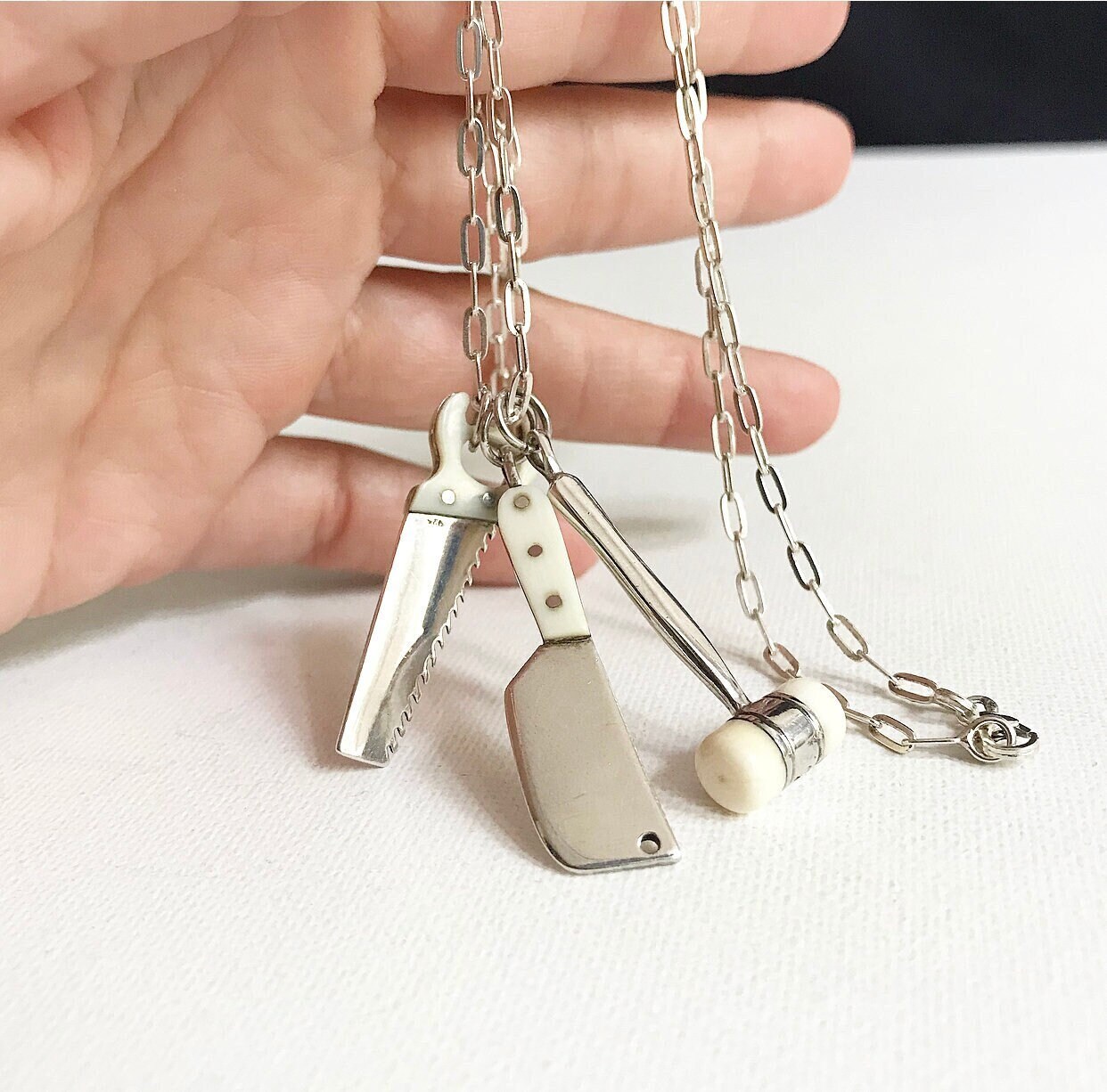 Antique 925 Sterling Silver Tool Pendant With Bone Details