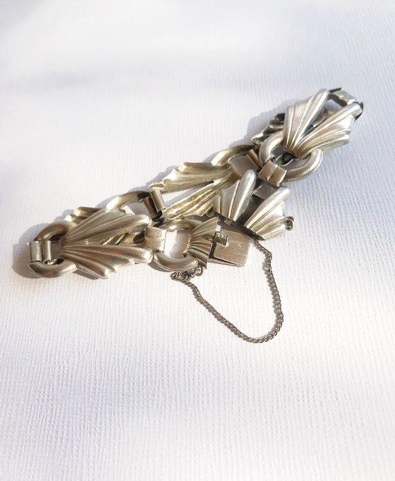 Art Deco 835 real silver bracelet / wide link bra… - image 4