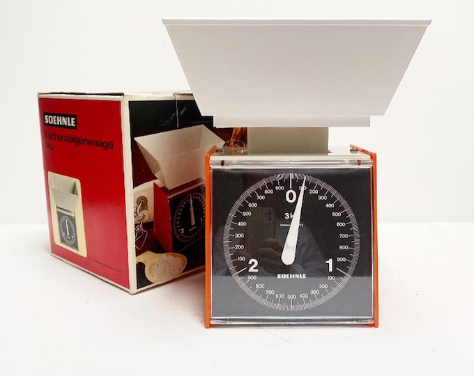 Retro kitchen scale “Söhnle”, kitchen pointer scale 3kg, Vintage Orange Kitchen