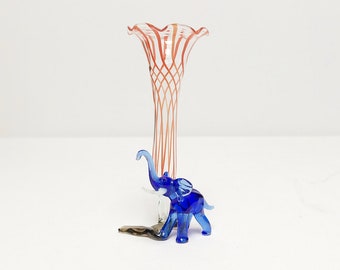 Antique Lauscha glass miniature vase with elephant, vintage glass art