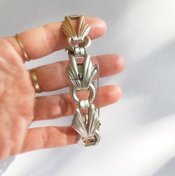 Art Deco 835 real silver bracelet / wide link bra… - image 5