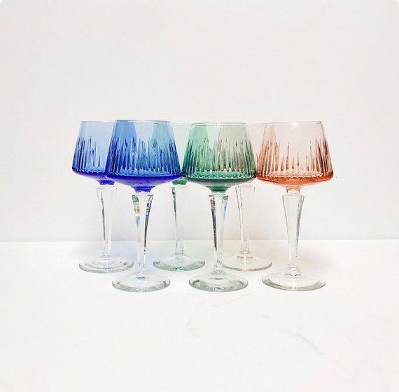 Vintage Mid century Weingläser aus Böhmischen Glas / Trinkgläser, Bunt / Böhmen, Kristallgläser