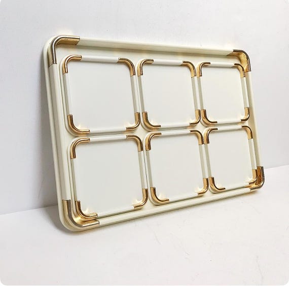 Vintage The Turnwald Collection, International / Tray with coasters made of plastic / white-gold, Hans Turnwald Design